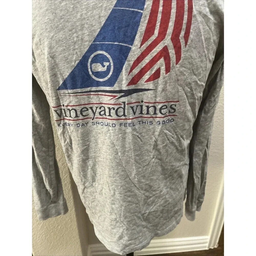 Vineyard Vines Men's American Sailboat Gray Long Sleeve Shirt Size S Preppy - Picture 5 of 6